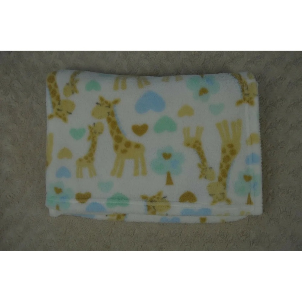 Magic Years Giraffe Baby Blanket Hearts Trees Tan White Blue Green Security